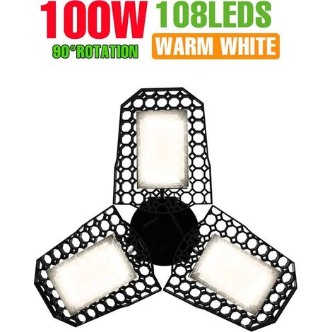 Lampes de croissance pour plantes Ampoule LED E27/E26 (100 W, blanc chaud, culot E27-E26) 220 V, projecteur pliable et déformable pour garage, 110 V, 100 W, 200 W, 300 W, pour maison, entrepôt, atelie (1/5)