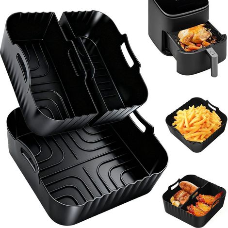 Lot de 3 moules en silicone pour friteuse à air chaud 2x 3.1L + 6.2L, réutilisables, lavables au lave-vaisselle (1/5)