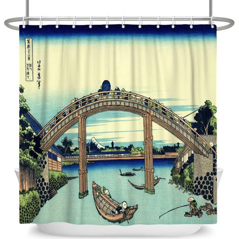 152x183cm Ukiyo-e Japonais Ancien Pont Mont Fuji Rideau de Douche Orient Traditionnel Ethnique Anime Rideau de Bain Kanagawa Naturel Rideau pour Salle Bains Polyester avec Crochets (1/5)