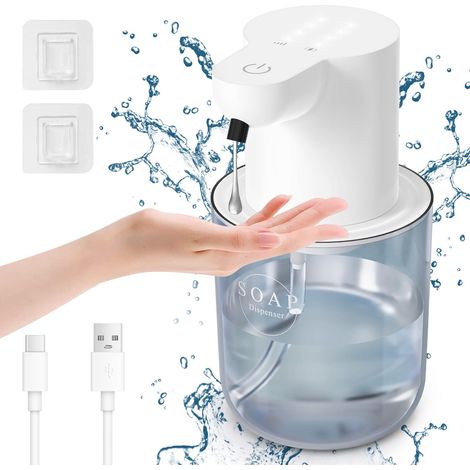 Distributeur Savon Automatique Liquide, 400ml Distributeur de Savon Électrique Mural, Affichage de la Batterie, Volume de Mousse Réglable à 4 Niveaux, pour Salle de Bain, Cuisine, Blanc (1/5)
