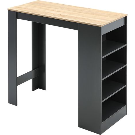 Black Wooden Bar Table with Open Shelves,Natural Table Top (1/4)