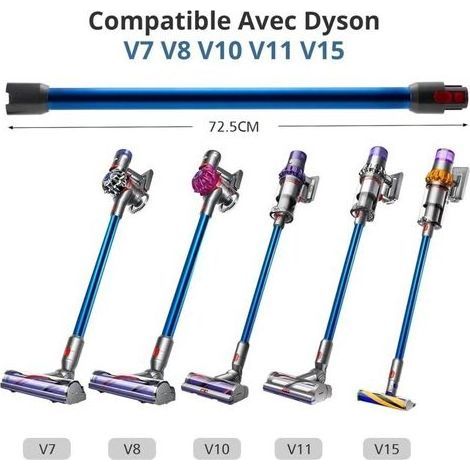 Tube télescopique rigide pour aspirateur Dyson V11/V10/V8/V7 – 72 cm, déverrouillage rapide, bleu (1/5)