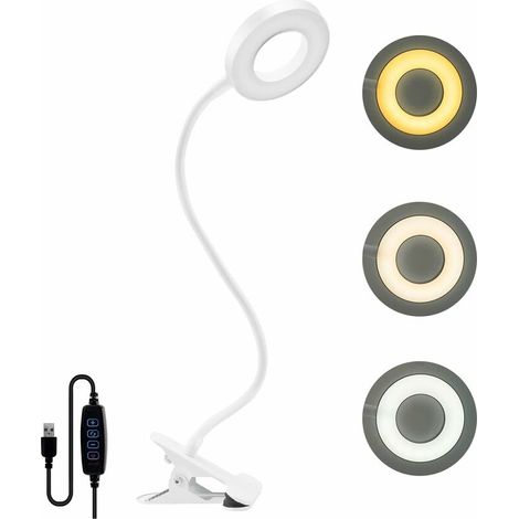 Lampe de Bureau Pince 48 LEDs Lampe de Lecture Clipsable Luminosité Réglable Lampe Pince pour Lit Lampe Bureau Led USB pour Étude et Travail, Blanc [Classe énergétique A++] (1/5)