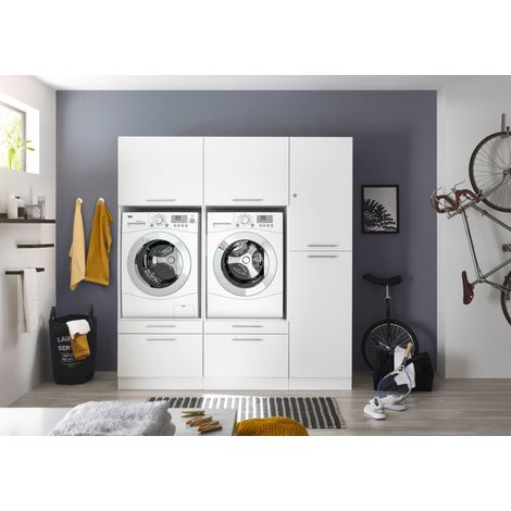 Mobile per lavatrice, mobile per asciugatrice, mobile alto, 185 cm bianco, Clara Respecta (1/5)