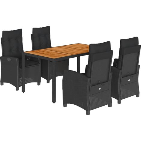 Ensemble à manger de jardin coussins 5pcs Noir Résine tressée (1/5)