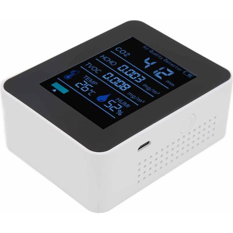 Détecteur de qualité de l'air Bluetooth ZNAZ2CO3TB 5 en 1 multifonctionnel : moniteur de CO2, température et humidité pour le bureau et la maison (blanc) (1/5)