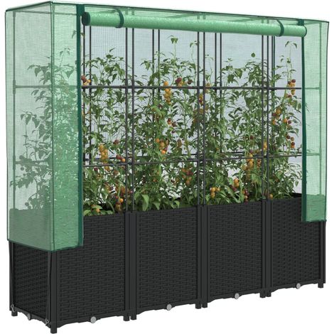 vidaXL Raised Bed with Greenhouse Cover Rattan Look 160x40x153 cm