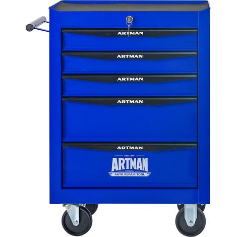 Rollbare Metall-Werkzeugkiste mit 5 Schubladen, Werkzeugschrank mit kugelgelagerten Schienen, Stahl-Werkzeugbox Organizer, Schwarz & Blau