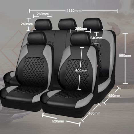 Universal PU Leather Car Seat Covers, 9 Pieces, Complete Interior Accessory Set for SUVs, Grey (1/5)