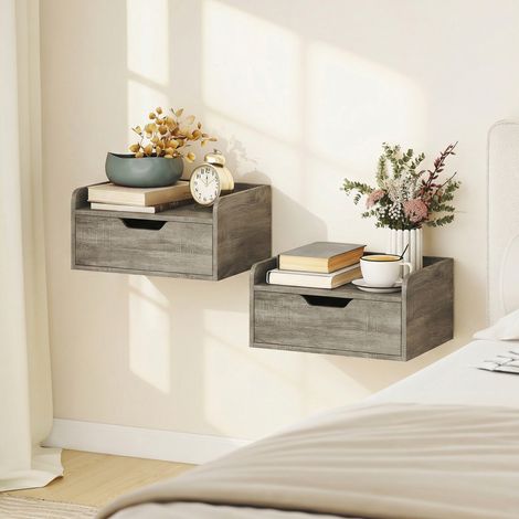 Lot de 2 tables de chevet murales - HOMCOM - tiroir et plateau à rebords surélevés - panneau de particules - 40x30x19,5cm - gris