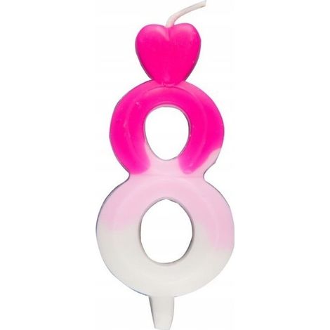 Candela a forma di cuore numero 8, rosa e bianca, 6,5 cm
