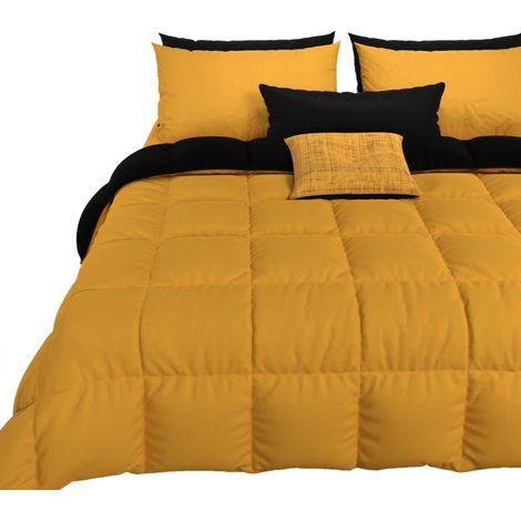 Couette Chaude Hiver 160x260 Bicolore Jaune Noir, Double Face, Couette pour lit 1 Personnes, en Microfibre 300g/m² (1/5)