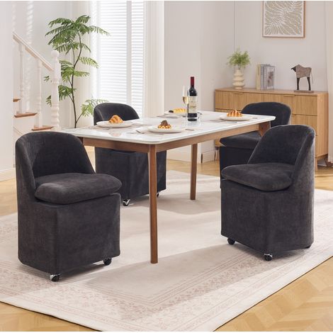 Lot de 2 chaises de salle a manger grises en chenille avec roulettes et rotation a 360° (1/5)