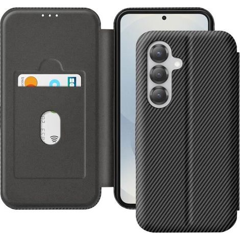Étui pour smartphone - Samsung - S25 - Fibre de Carbone - Support Vidéo - Anti-RFID Noir (1/5)