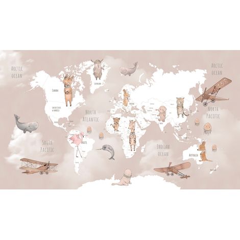 Papier peint panoramique Enfants - Carte du Monde - 195 cm x 113 cm (1/2)