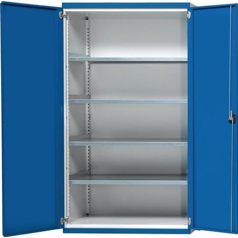 Schwerlastschrank B1085 x T630 x H1950 mm RAL7035/5010 o. Mittelwand 4 Böden (1/2)