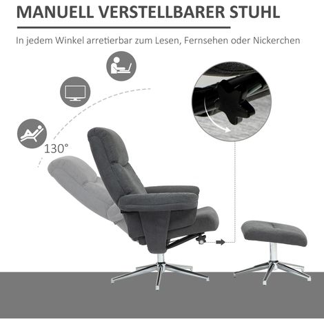 Fauteuil inclinable avec repose-jambes, dossier ajustable, revêtement velours, charge max 150 kg, gris anthracite (1/4)