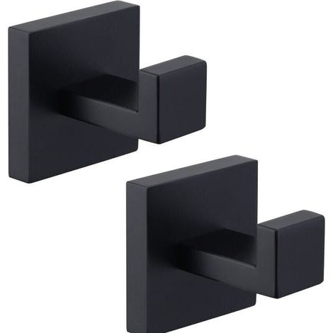 Set of 2 Matte Black Towel Hooks, 304 Stainless Steel Coat Hooks, Towel Holder, Modern Industrial Style Wall Hooks for Bathrooms (1/5)