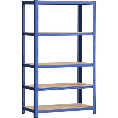 Wiltec Étagère bleue Charges lourdes 120x50x204cm Emboîtable 5 niveaux 200kg/niveau Atelier (1/5)
