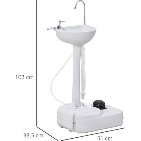 Lavabo, lave-mains, lavabo mobile, portable, avec roulettes, 51 cm x 33,5 cm x 103 cm, blanc (1/5)
