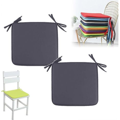 Lot de 2 coussins carrés à sangles pour chaises de jardin 38x38 cm mousse épaisse résistants à l'eau gris foncé terrasse jardin (1/5)