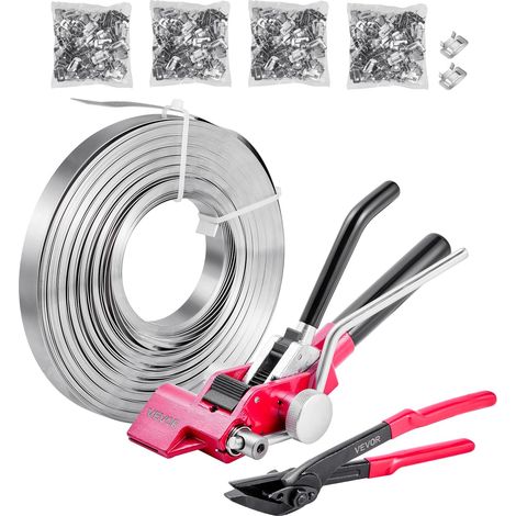 VEVOR Set di Reggiatura per Cinghie Metalliche, Kit di Reggiatrice Manuale per Pallet Resistente, Reggetta in Acciaio da 122 m, 400 Sigilli Metallici, per Magazzino Trasporto e Imballaggio Industriale (1/5)
