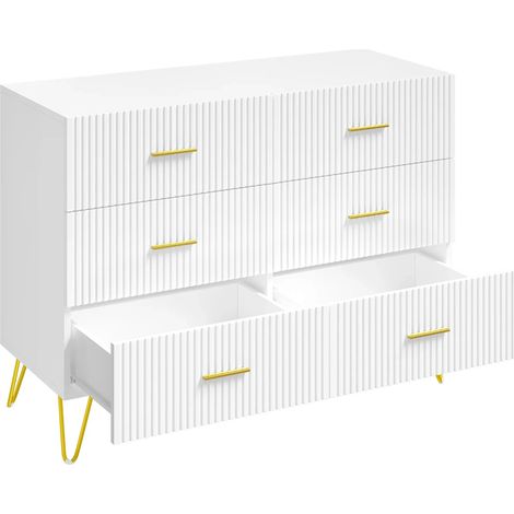 Cómoda consola de 6 cajones blanco y dorado 100 x 40 x 75 cm (1/5)