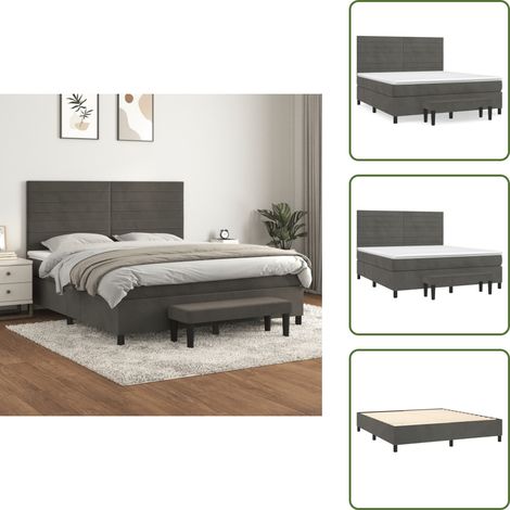 The Living Store Boxspringbett mit Matratze Dunkelgrau 160x200 cm Samt - Samtbett - Boxspringbett - Doppelbett - Bettauflage - Nachttisch (1/5)