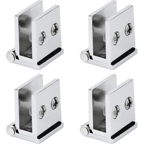 Konvolut von 4 Scharnieren für Glastüren, mit einem Öffnungswinkel von 0° und zur Unterstützung von Küchenschränken, Vitrinen und Duschen, für Glasstärken von 5 bis 8 mm (silber). (1/4)