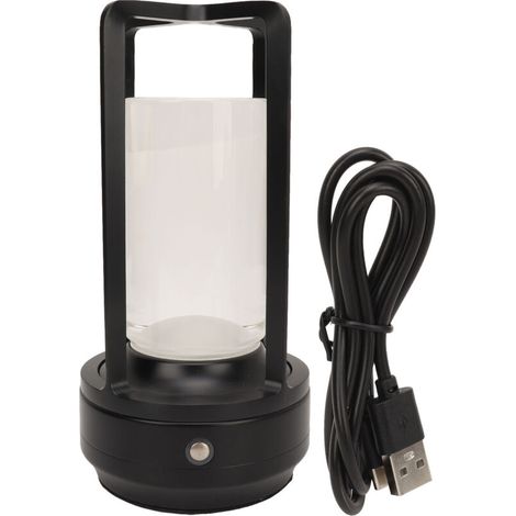 Lámpara de mesa inalámbrica Crezuo, pantalla de cristal, 3 temperaturas de color, control táctil, LED recargable por USB, lámpara de escritorio para el hogar, negra.-Crezuo