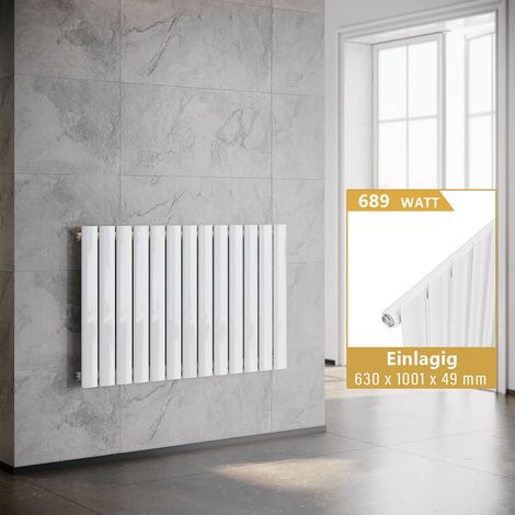 ELEGANT Flachheizkörper Weiß Horizontal Design Heizkörper Heizung Einlagig 630x1001mm (1/5)