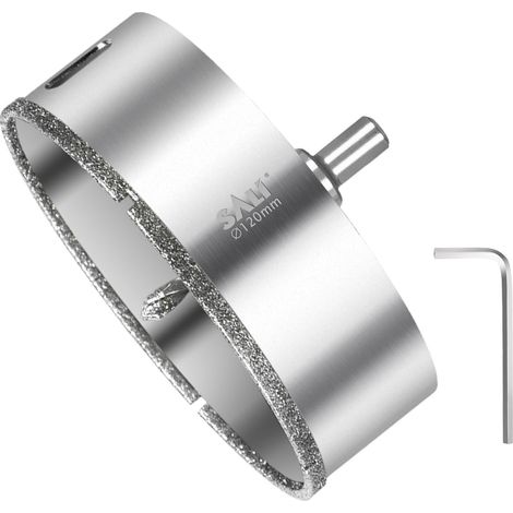 Scie cloche diamantée de 120 mm avec foret de centrage et foret à verre – Couronne de forage creuse revêtue de diamant pour céramique, porcelaine, verre, marbre et ardoise (1/5)