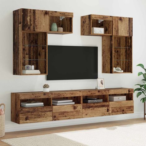 vidaXL Unità per TV a Muro 6 pcs Rovere Nero Legno multistrato