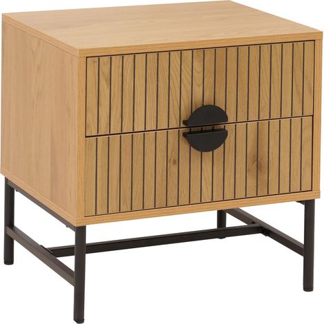 Table de chevet HWC-O39 table d'appoint table de nuit armoire tiroir mélamine MDF métal 50 x 48 x 39 cm - nature