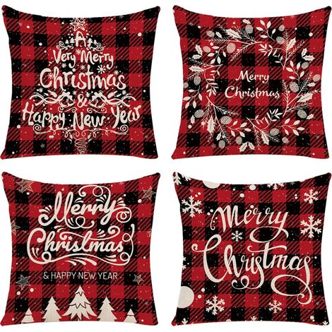Housse De Coussin Noel - Lin Coton 100 % - Fermeture Eclair Cachee - 45 X 45 Cm - Lot De 4 (1/5)