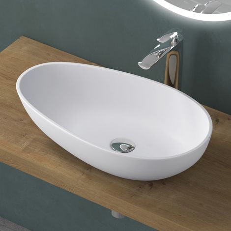 Mai & Mai Vasque à Poser Blanc Mat Ovale Lavabo Salle de Bain Évier Lave Mains sans trop-Plein Col809 (1/5)