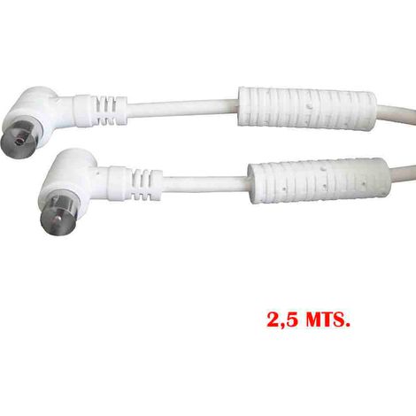 PROLONGACION TV-VIDEO ACODADA CON FILTRO 9,5mm 2,5m ENVASADA BLANCA EDM (1/2)