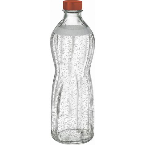 Bottiglia Vetro 1 Litro tappo rosso in alluminio Ermetico a vite acqua frizzante o Naturale Ecologica Lavabile in Lavastoviglie Ideale pe Bevande Riciclabile capienza 100 cl per una tavola elegante (1/5)