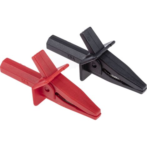 Pince crocodile, 10A, noire, rouge, 30mm RS PRO ( Prix pour 1 paire )