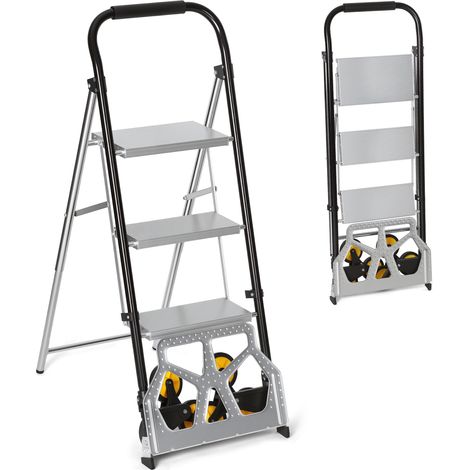 Wolketon Carrello portapacchi 2 in 1 con scaletta pieghevole a 3 gradini, ruote, portata carrello 80 kg, scala 150 kg (1/5)
