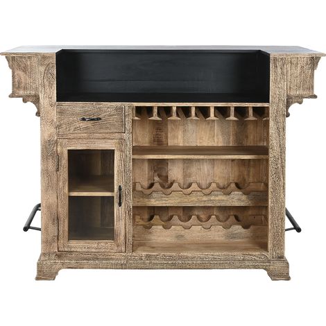 Armoire, meuble de rangement en bois coloris naturel et métal noir - longueur 152 x profondeur 61 x Hauteur 107 cm (1/5)