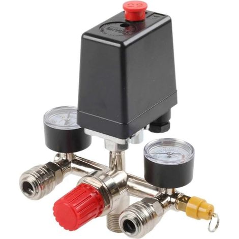 Support de manomètres et de régulateur de pression pour compresseur électrique triphasé 380 V, avec couvercles jaunes et assemblage allemand. (1/5)