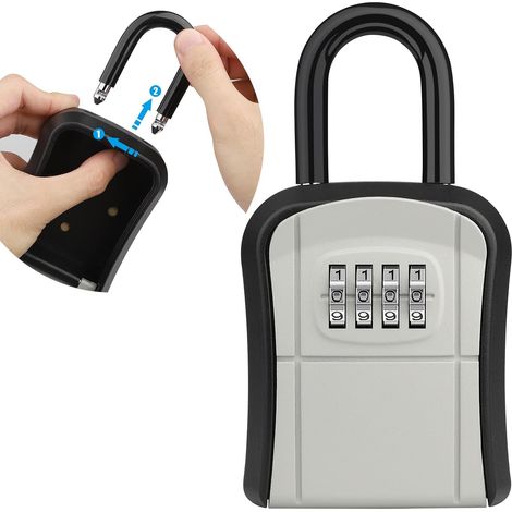 Key Safe, [Hanging & Wall Mounted] Outdoor Key Lock Box with Removable Shackle Waterproof Portable Key Box, 4 Digit Combination Key Storage Lock Box (1/5)