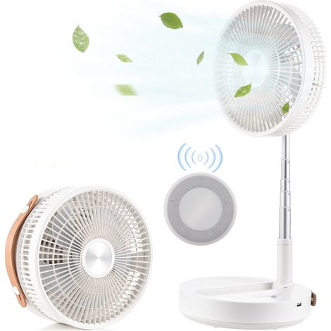 Ventilador de pedestal telescópico, plegable y oscilante, portátil, con 4 velocidades, temporizador, rotación reversible de 180°, batería recargable de 10800 mAh, carga USB-C, control remoto y base si