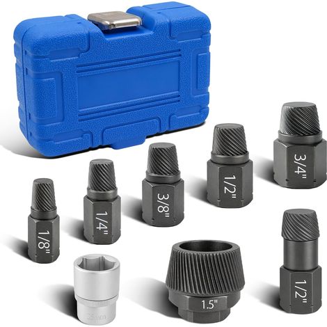 Lot de 8 extracteurs de tuyaux de vidange et de tuyau de 3,8 cm avec douille 6 points de 2,5 cm, kit d'outils de plomberie pour enlever les canalisations de baignoire et bras de douche (1/5)