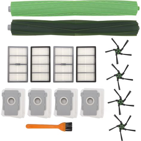 Kit de repuestos para Roomba S9: cepillo principal, cepillos laterales, filtros y bolsas para el polvo.