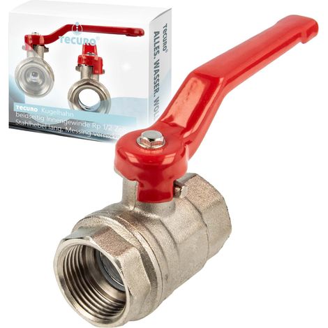 tecuro Kugelhahn, beidseitig Innengewinde Rp 1/2 Zoll (DN 15) Stahlhebel lang, Messing vernickelt