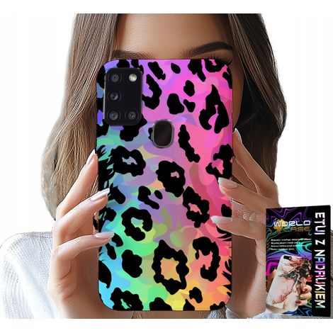 Custodia per Samsung Galaxy A21s - vetro posteriore leopardato arcobaleno colorato (1/5)