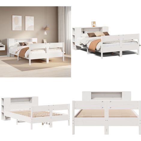 vidaXL Lit bibliothèque sans matelas blanc 160x200 cm bois pin massif (1/5)