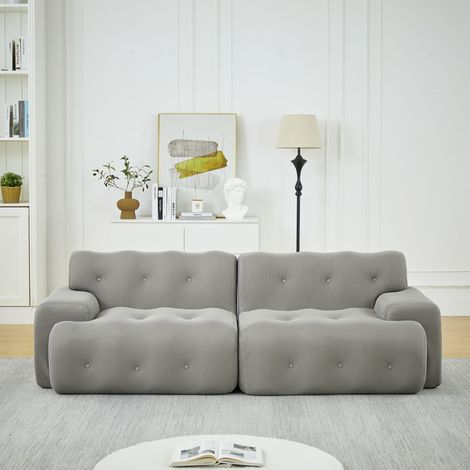 Divano 2 posti in tessuto grigio con braccioli OKMYHOME (1/5)